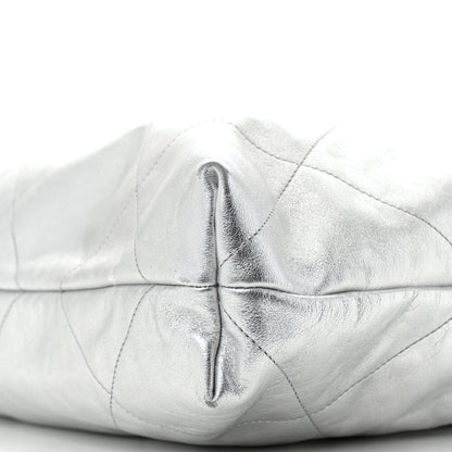 Metallic Calfskin Quilted Chanel 22 Silver