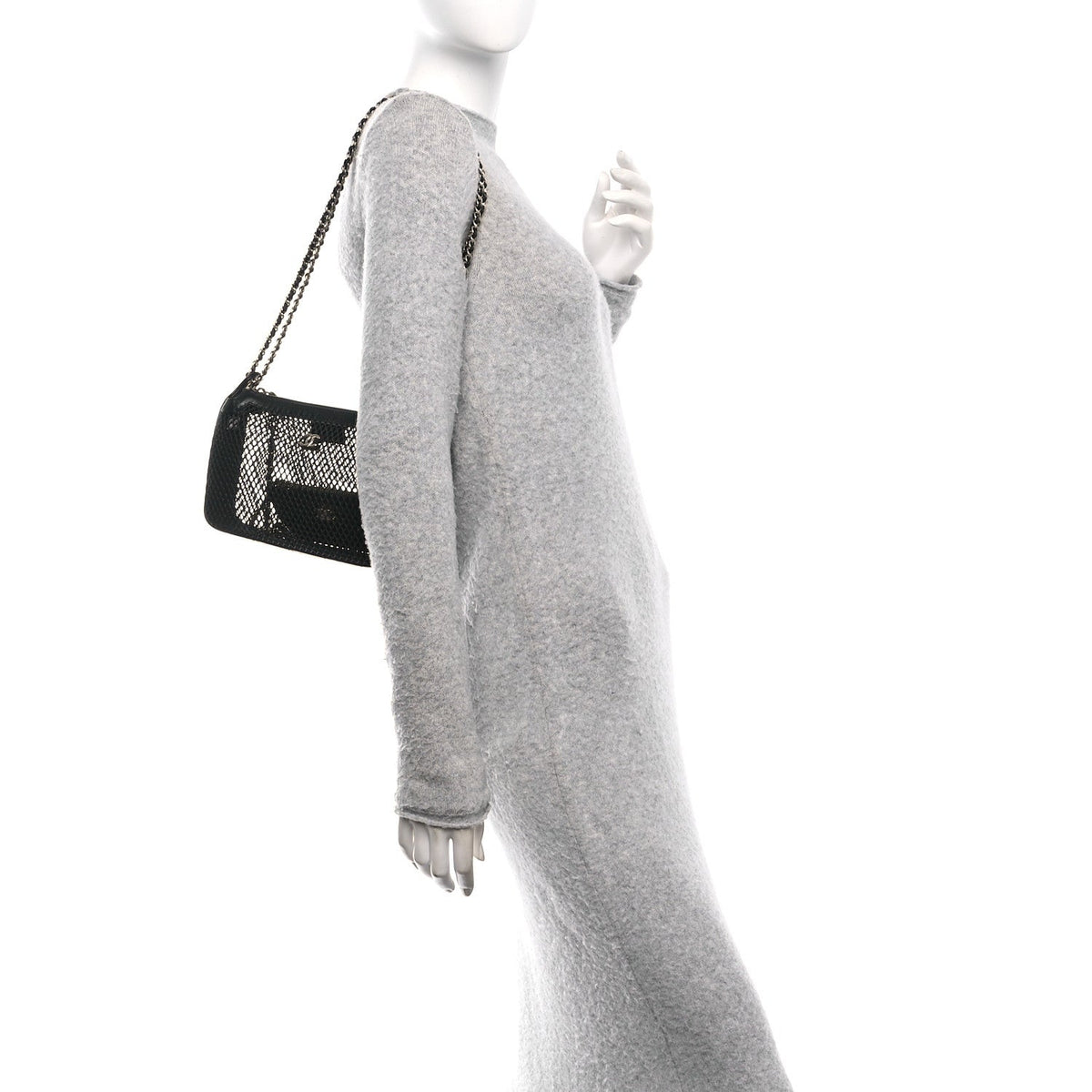 Mesh Shiny Lambskin Clutch With Chain Black