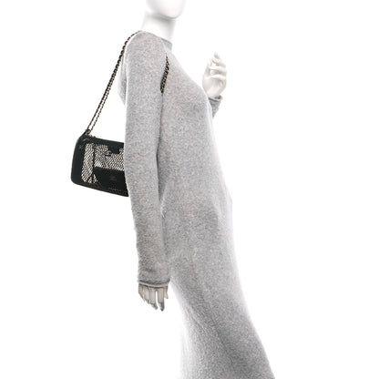 Mesh Shiny Lambskin Clutch With Chain Black