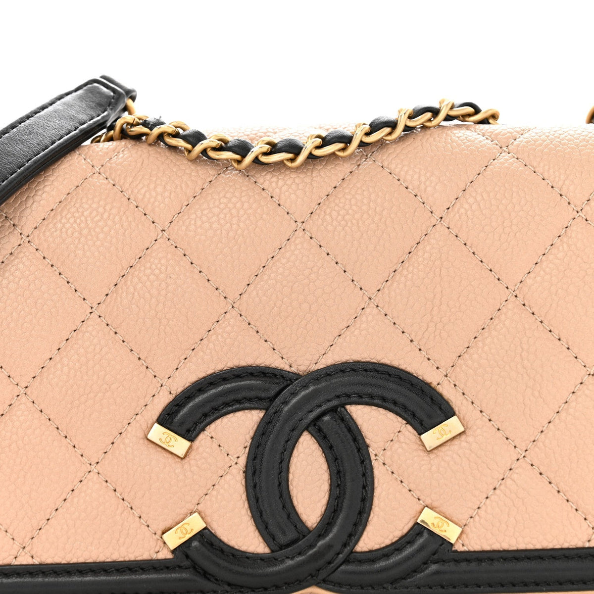 Caviar Quilted Small CC Filigree Flap Beige Black