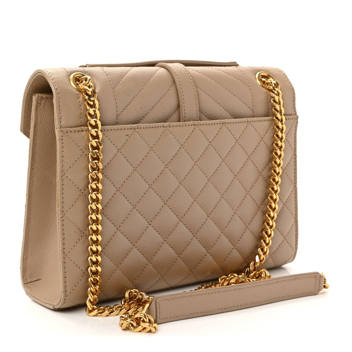 Grain De Poudre Textured Mixed Matelasse Medium Triquilt Monogram Satchel Dark Beige