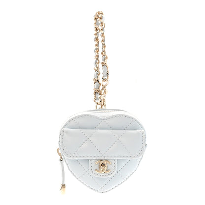 Lambskin Quilted CC Mini In Love Heart Bag Charm Light Blue