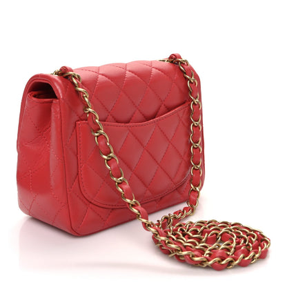Lambskin Quilted Mini Square Flap Red