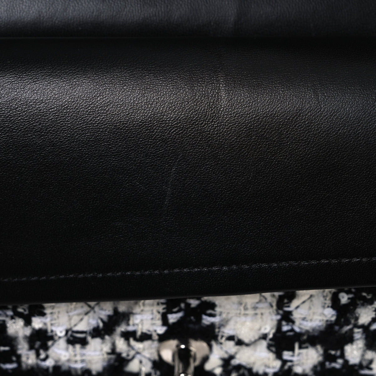 Tweed Quilted Medium Double Flap Black Ecru White