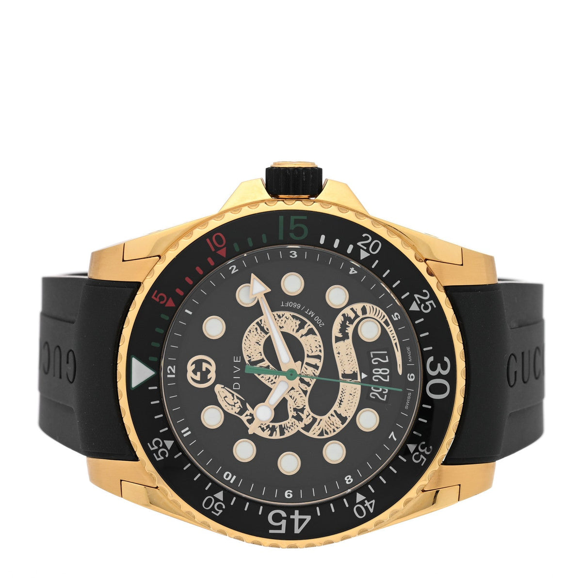 Stainless Steel Rubber 45mm Dive Snake Quartz Watch Black