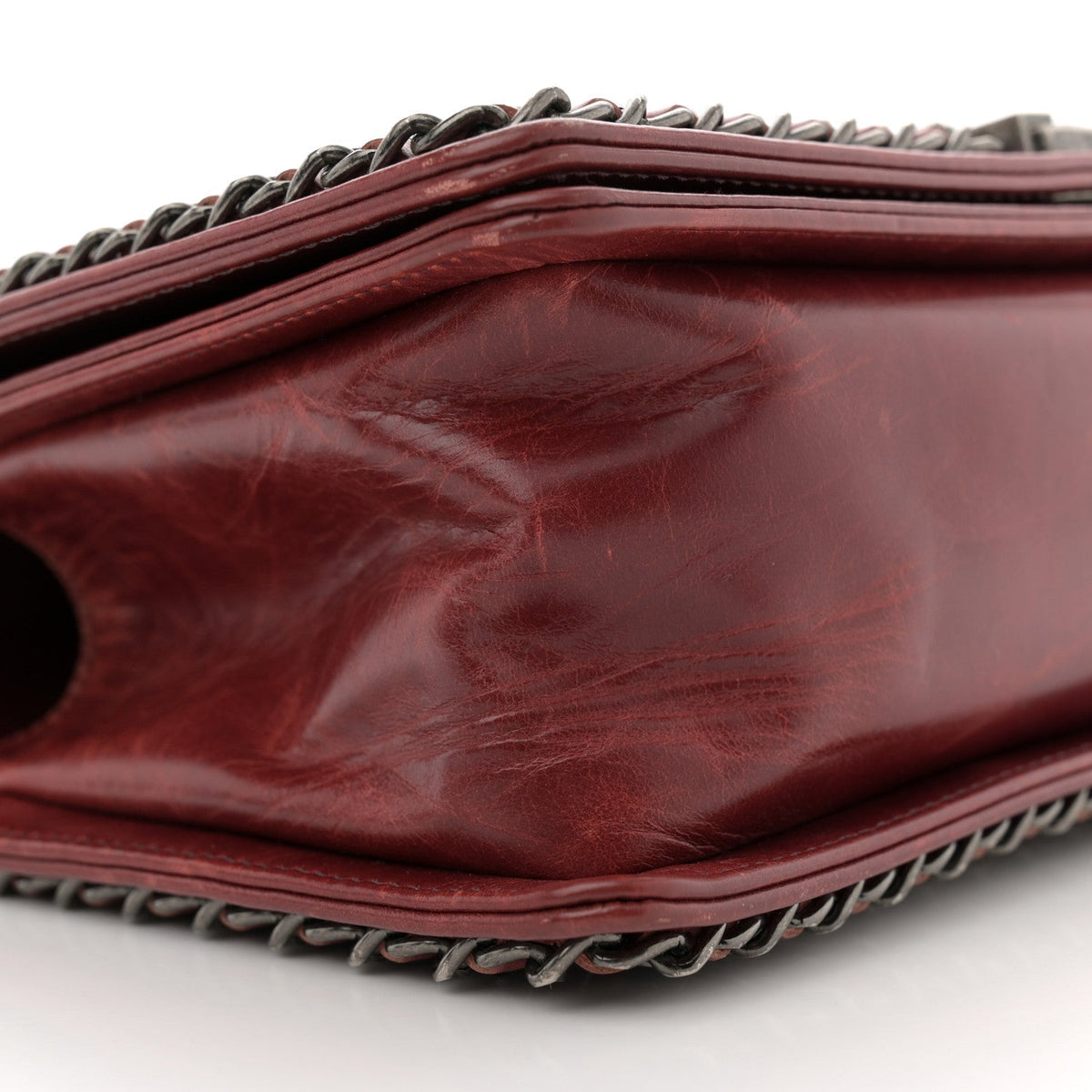 Glazed Calfskin Quilted Medium Boy Chained Flap Bordeaux