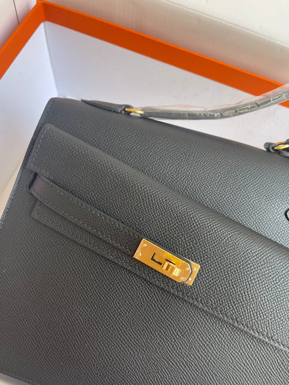 H KELLY SELLIER EN DESORDRE EPSOM GOLD-TONED HARDWARE BLACK 25CM