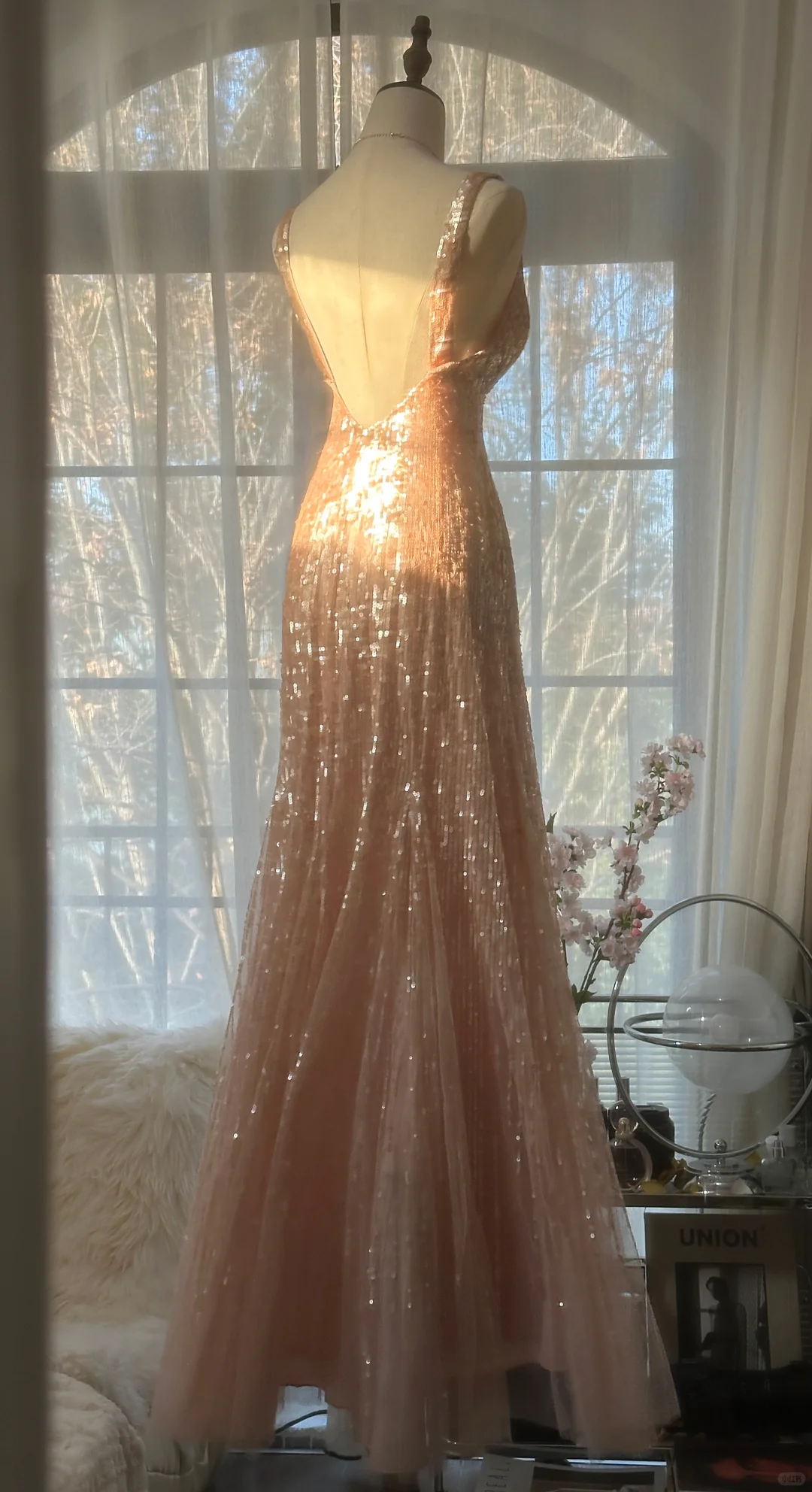 Vintage Champagne Sparkling Sequin Design Romantic Chiffon Evening Dress Prom Dress D1513