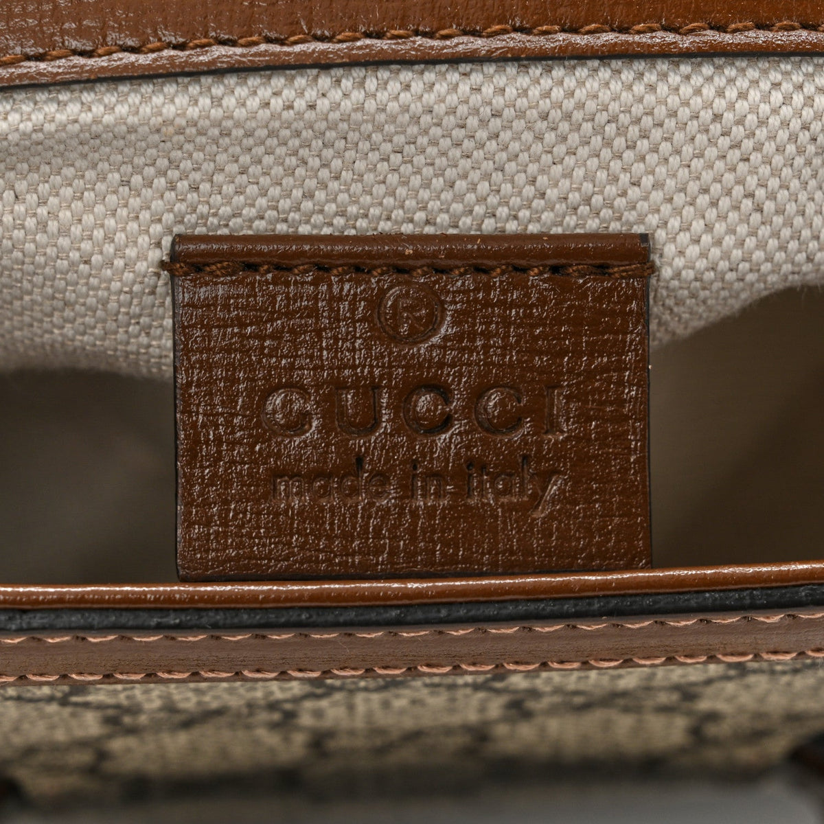 GG Supreme Monogram Web Mini Horsebit 1955 Shoulder Bag Beige Brown Sugar