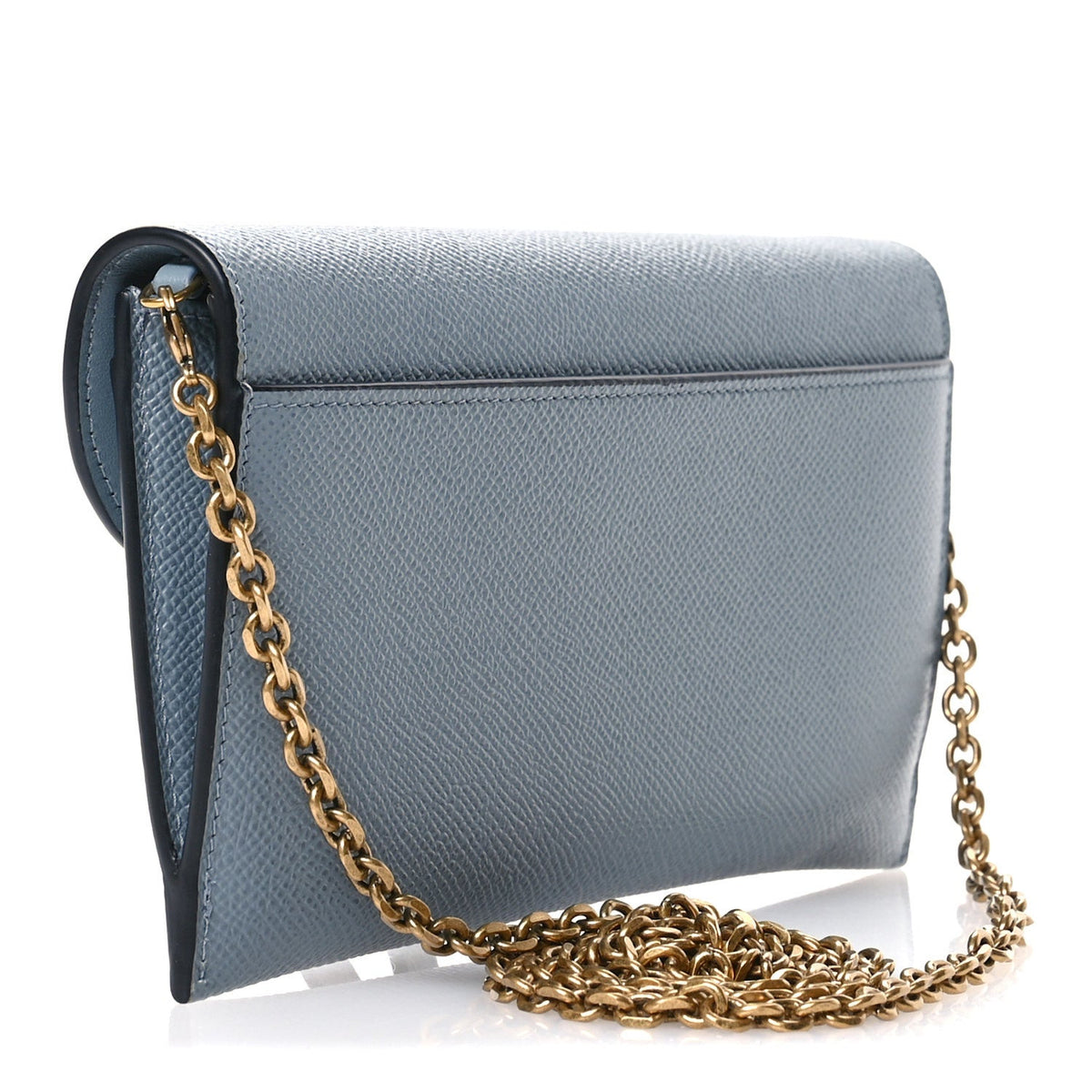 Grained Calfskin Saddle Chain Pouch Cloud Blue