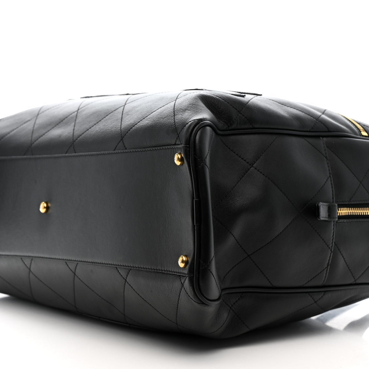 Calfskin Stitched Maxi Logo Bowling Bag Black