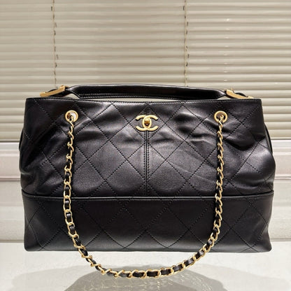 CHANEL SHOPPING BAG GOLD TONE MENTAL BLACK 36CM AS5657 B20829 94305