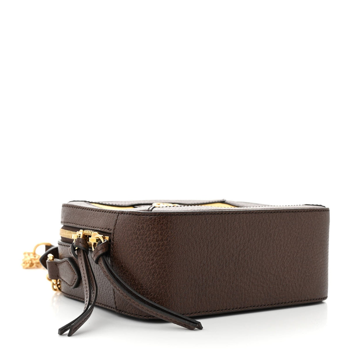 Canvas Textured Calfskin Web Mini Ophidia Top Handle Shoulder Bag Easy  Yellow Dark Brown