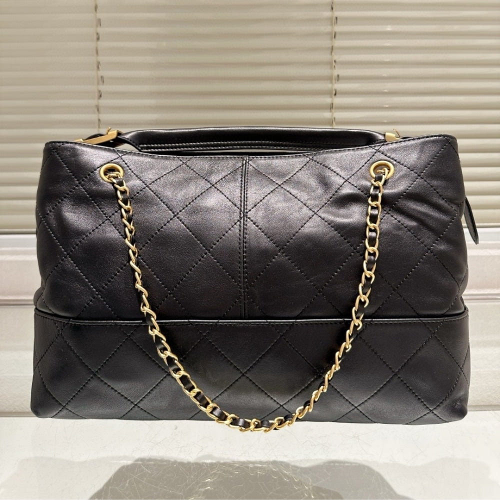 CHANEL SHOPPING BAG GOLD TONE MENTAL BLACK 36CM AS5657 B20829 94305