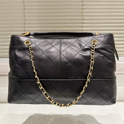 CHANEL SHOPPING BAG GOLD TONE MENTAL BLACK 36CM AS5657 B20829 94305
