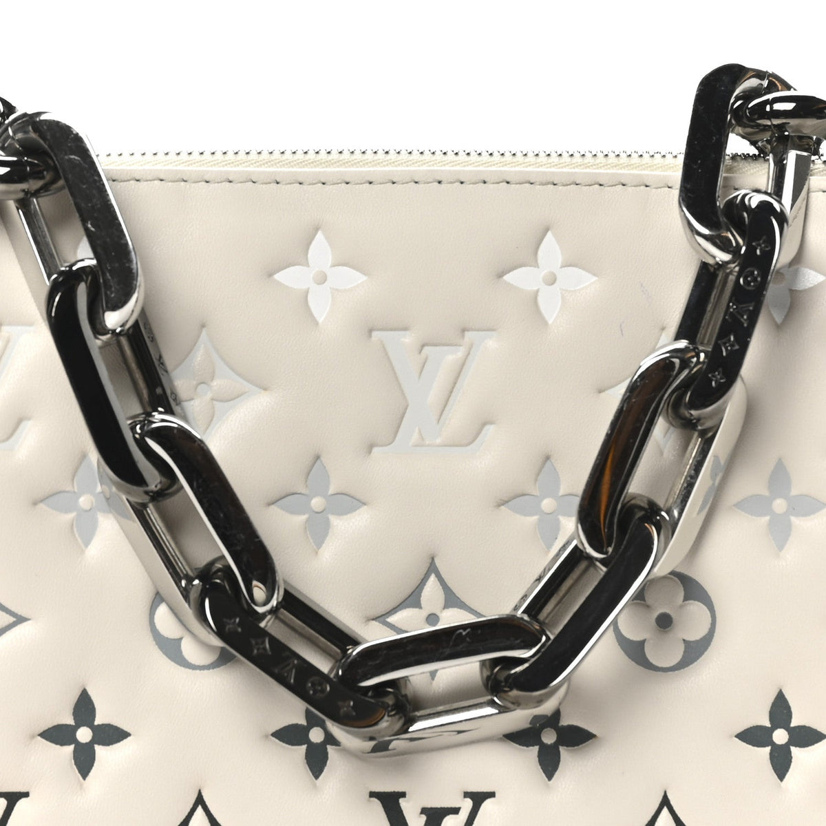 Lambskin Embossed Monogram Coussin PM Cream Grey