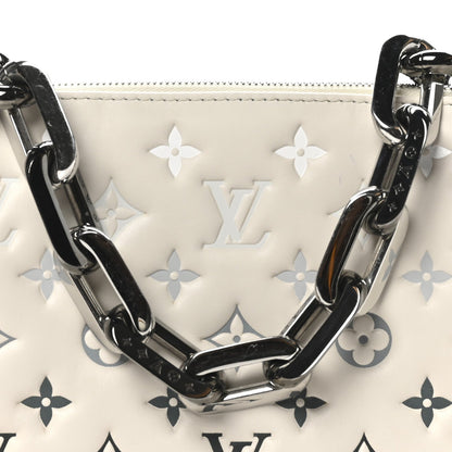Lambskin Embossed Monogram Coussin PM Cream Grey