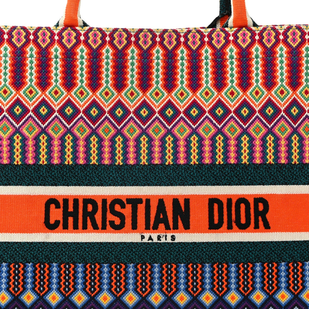 Canvas Embroidered Large Book Tote Orange Multicolor