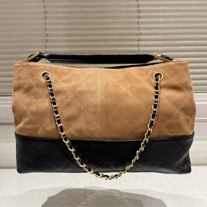 CHANEL SHOPPING BAG GOLD TONE MENTAL BEIGE AND BLACK 36CM AS5657 B20827 U1536
