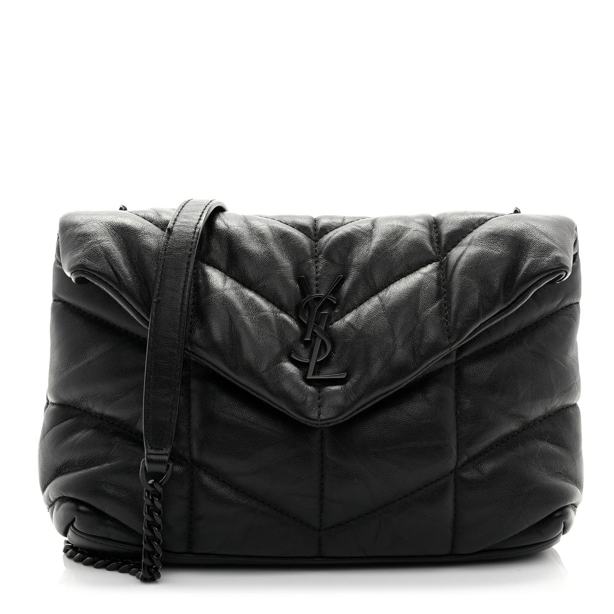 Lambskin Quilted Toy Loulou Puffer Monogram Monochrome Chain Satchel Black