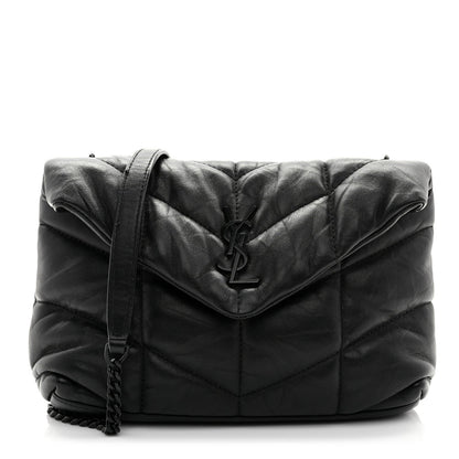 Lambskin Quilted Toy Loulou Puffer Monogram Monochrome Chain Satchel Black
