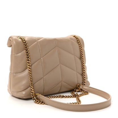 Lambskin Quilted Toy Loulou Puffer Monogram Chain Satchel Dark Beige