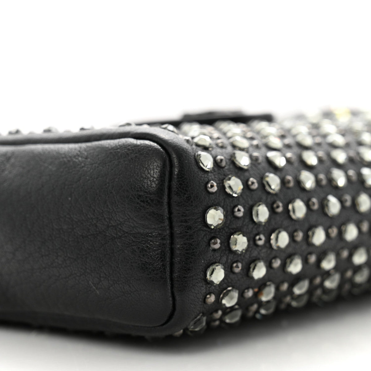 Calfskin Strass Studded Mini Phone Holder Clutch Black