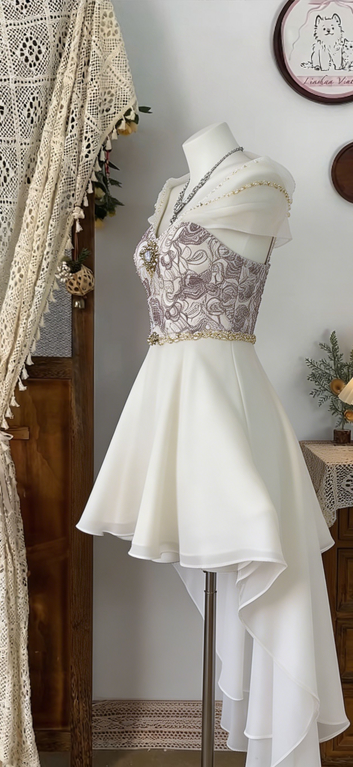 Beauty Homecoming Dress Portrait Hi-Lo Rinestone Back to School Outfits Party Dress  D6539