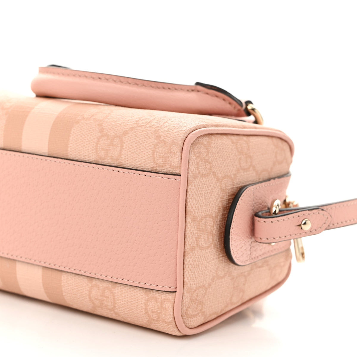 GG Supreme Monogram Textured Dollar Calfskin Web Super Mini Ophidia Top Handle Bowler Bag Rose Pink