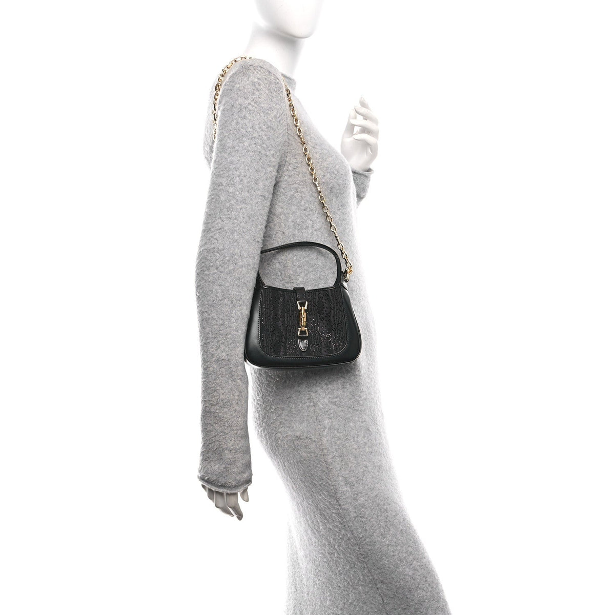 New Canvas Charisma Calfskin Crystal GG Monogram Mini Jackie 1961 Hobo Black