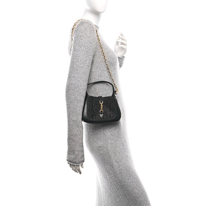 New Canvas Charisma Calfskin Crystal GG Monogram Mini Jackie 1961 Hobo Black