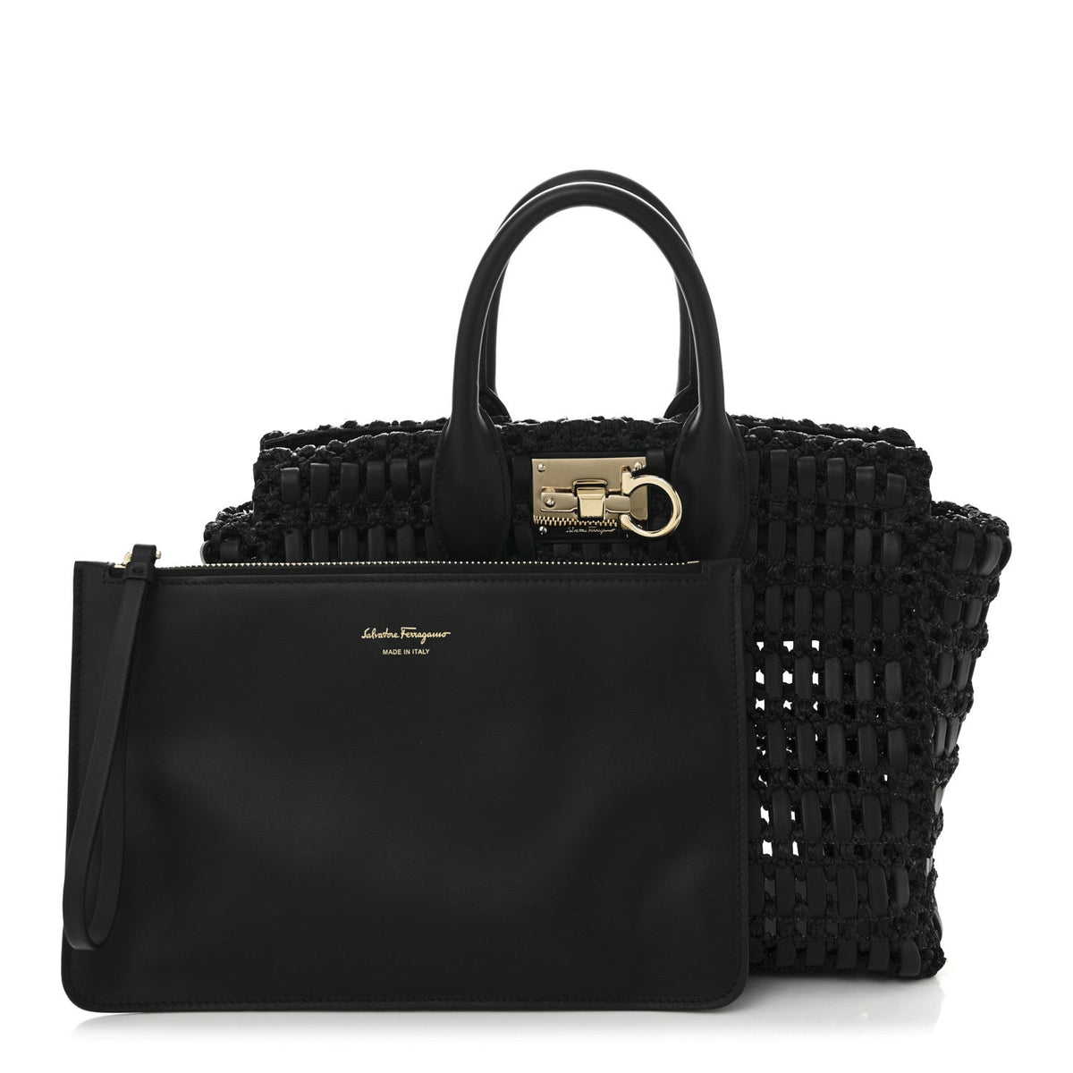 Raffia Calfskin The Studio Box Tote Black
