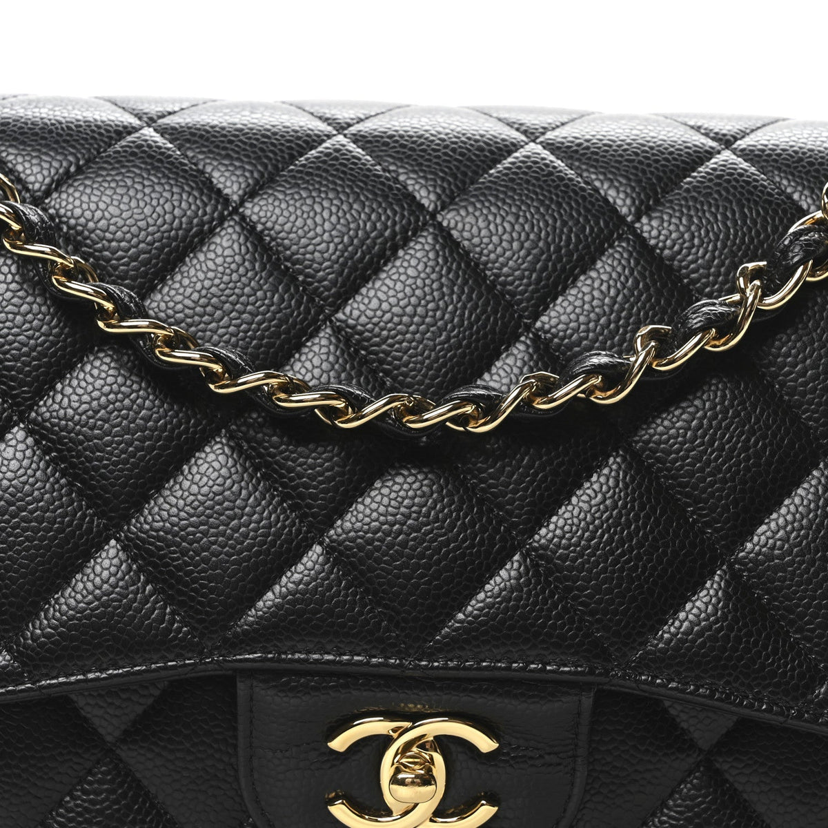 Caviar Quilted Jumbo Double Flap Black