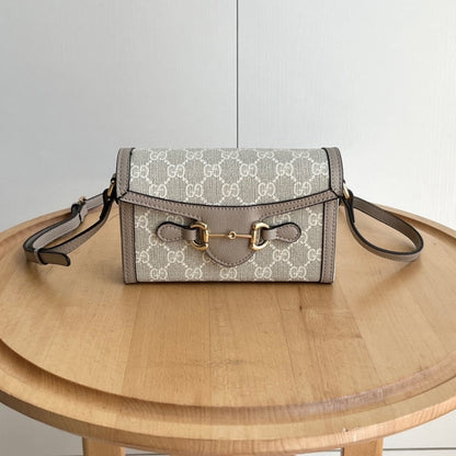 GUCCI HORSEBIT 1955 MINI BAG ‎BEIGE AND WHITE GG SUPREME 18CM ‎‎699296 UULBG 9683