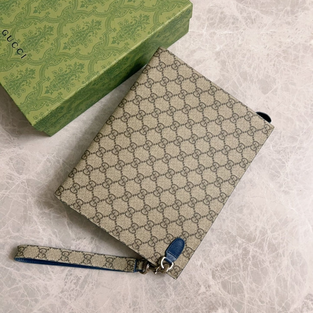 GUCCI GG POUCH WITH GG DETAIL BEIGE AND EBONY 18CM 768255 FACQC 9773