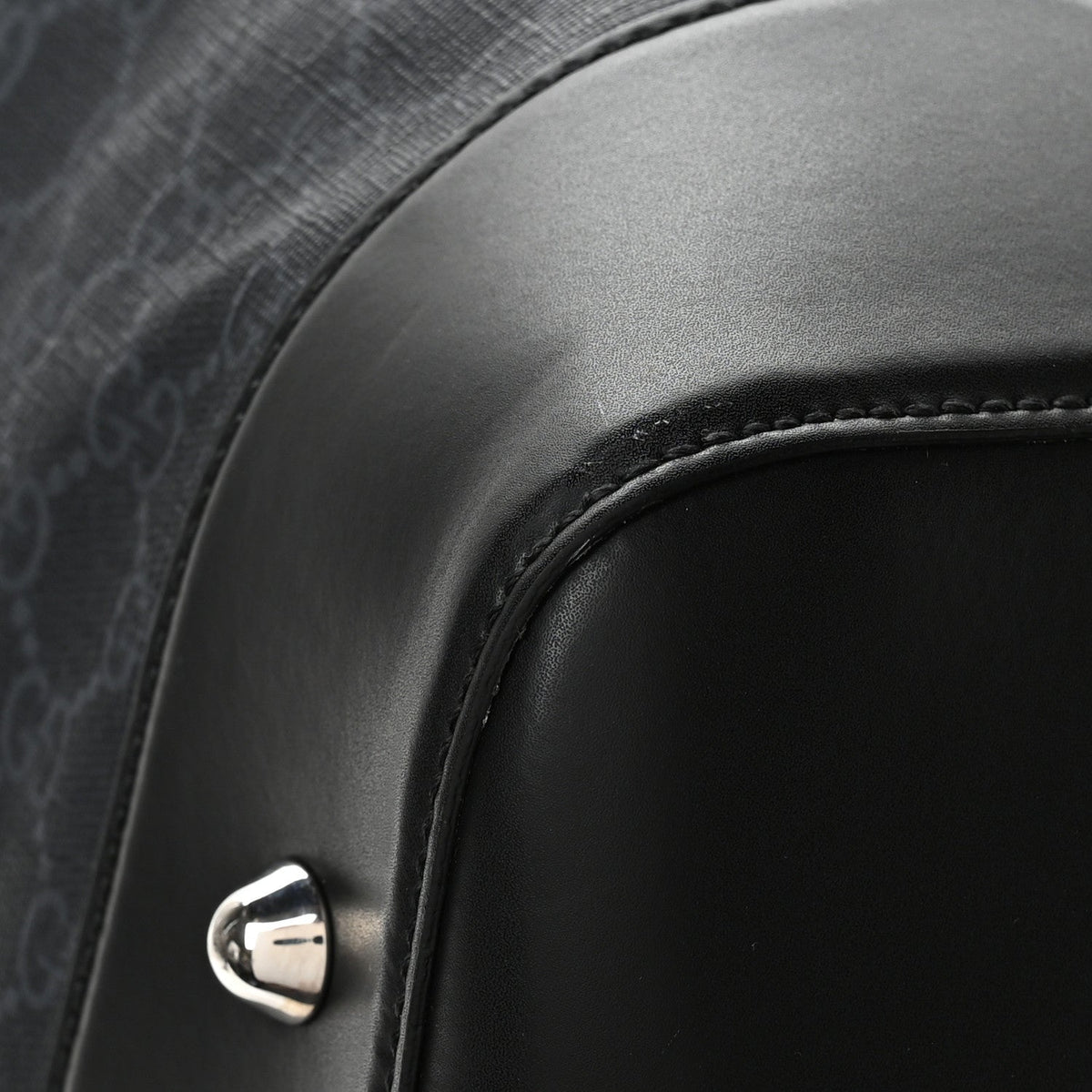 Soft GG Supreme Monogram Appia Calfskin Web Large Carry On Duffle Bag Black Grey