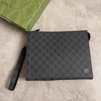 GUCCI GG POUCH WITH GREY TRIM BLACK 18CM 768255 FACQC 1048