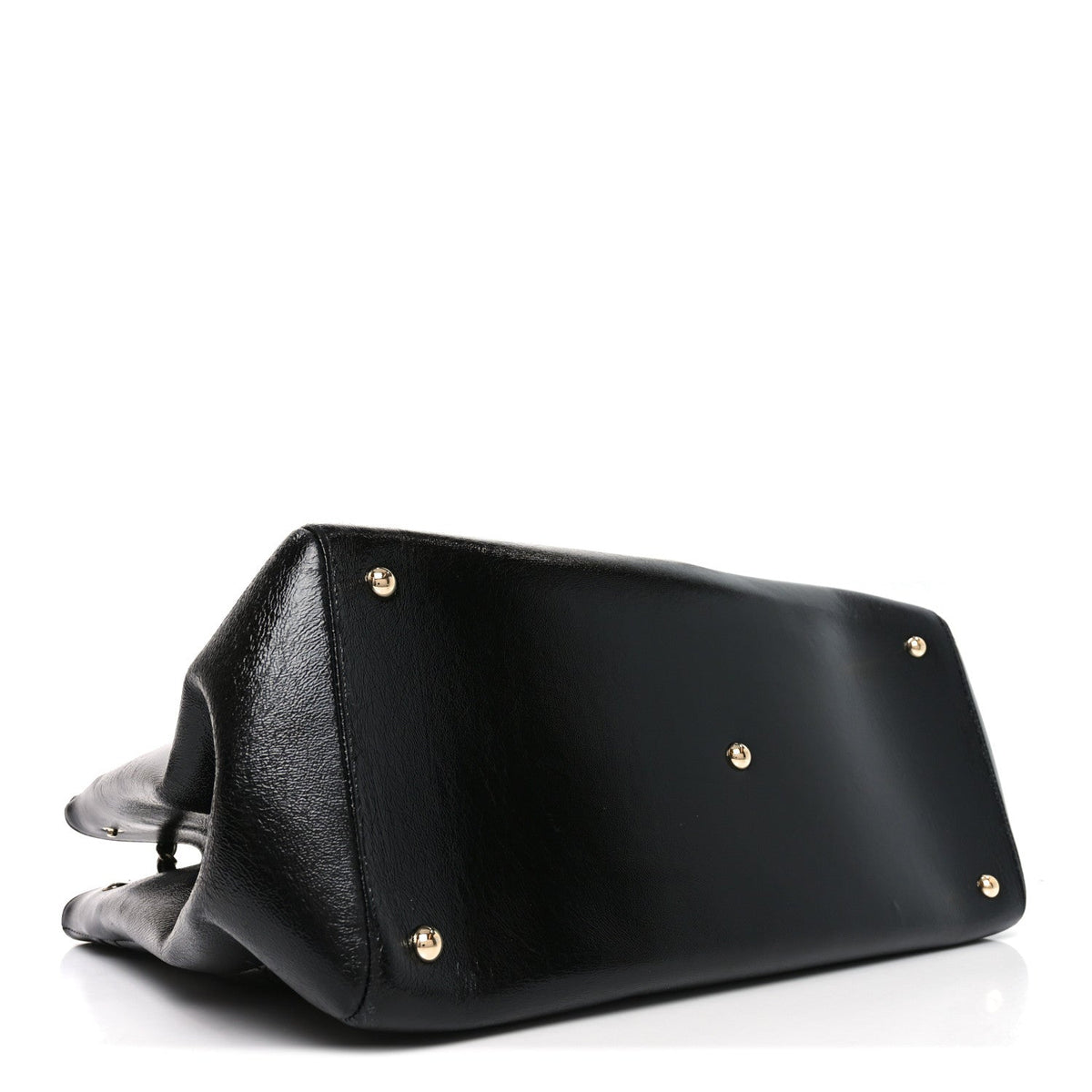 Shiny Crumpled Calfskin Quilted Large 31 Shopping Bag Black