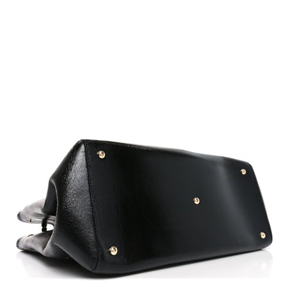 Shiny Crumpled Calfskin Quilted Large 31 Shopping Bag Black