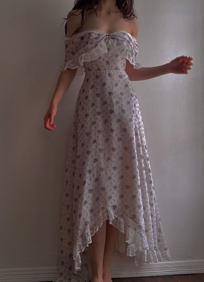 Lilac Off Shoulder A-Line Chiffon Long Party Dresses Wedding Guest Dresses, D1188