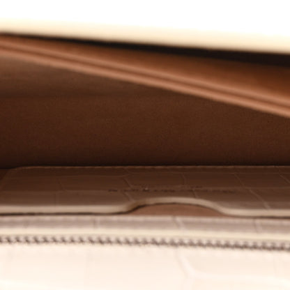 Shiny Calfskin Crocodile Embossed Knuckle Jeweled Crossbody White