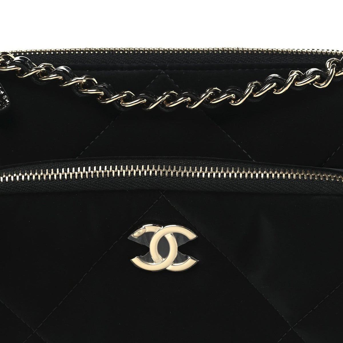 Velvet Effect Nylon Shiny Crumpled Calfskin Quilted Chanel 25 Clutch With Chain Black
