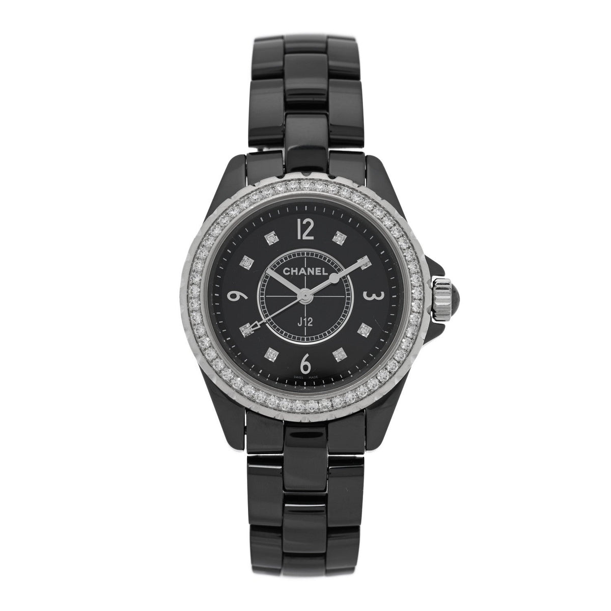 Stainless Steel Ceramic Diamond Bezel 33mm J12 Quartz Watch Black