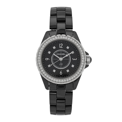 Stainless Steel Ceramic Diamond Bezel 33mm J12 Quartz Watch Black