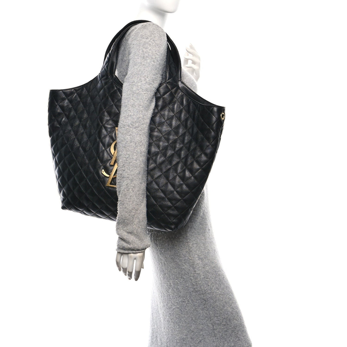 Lambskin Quilted Maxi Icare Shopping Tote Black