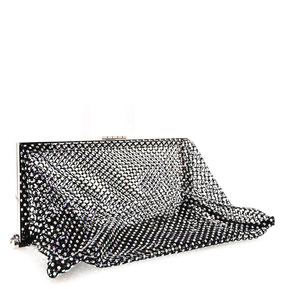 Mesh Crystal Medium Fanny Shoulder Bag Black