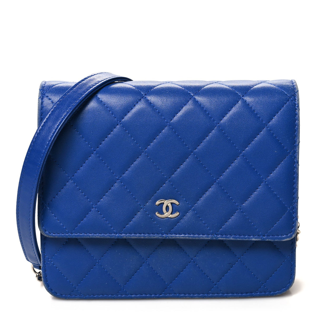 Lambskin Quilted Square Wallet On Chain WOC Blue