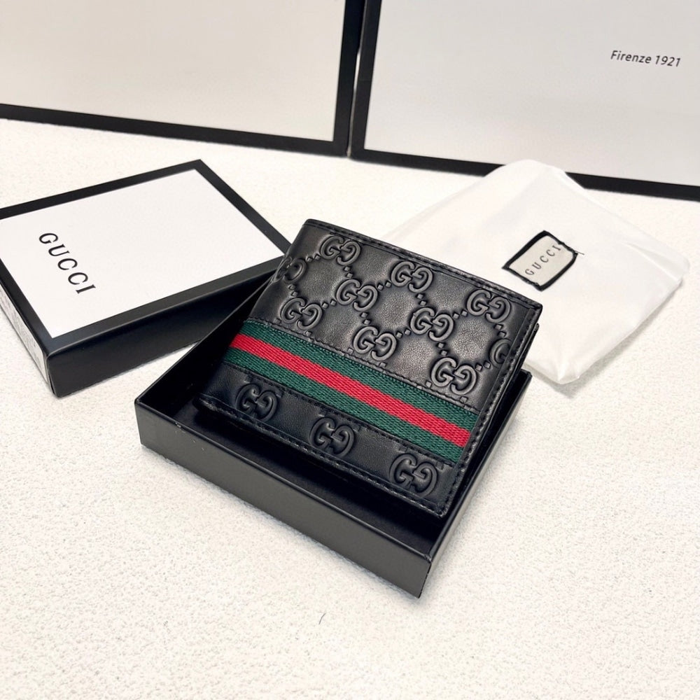GUCCI GUCCISSIMA WEB BIFOLD WALLET BLACK 11CM