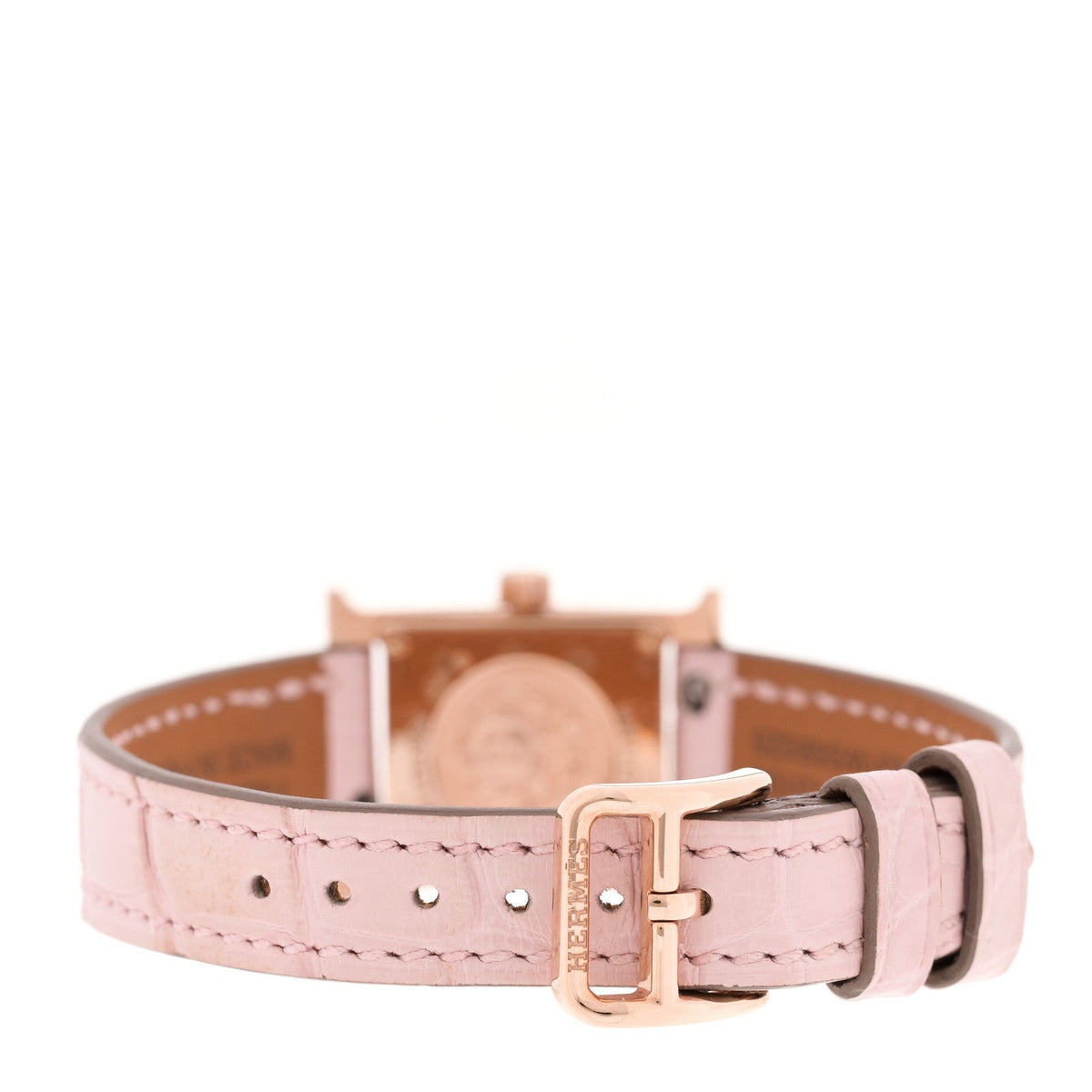 18K Rose Gold Alligator Diamond Bezel Rose Opal 17.2mm Heure H Hour Quartz Watch Rose Pale
