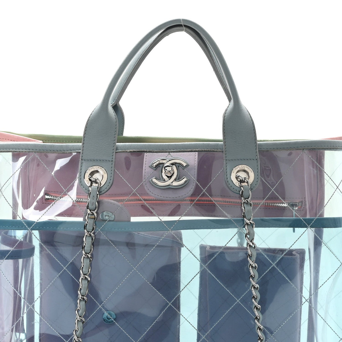 PVC Lambskin Stitched Medium Coco Splash Shopping Bag Blue Green Pink